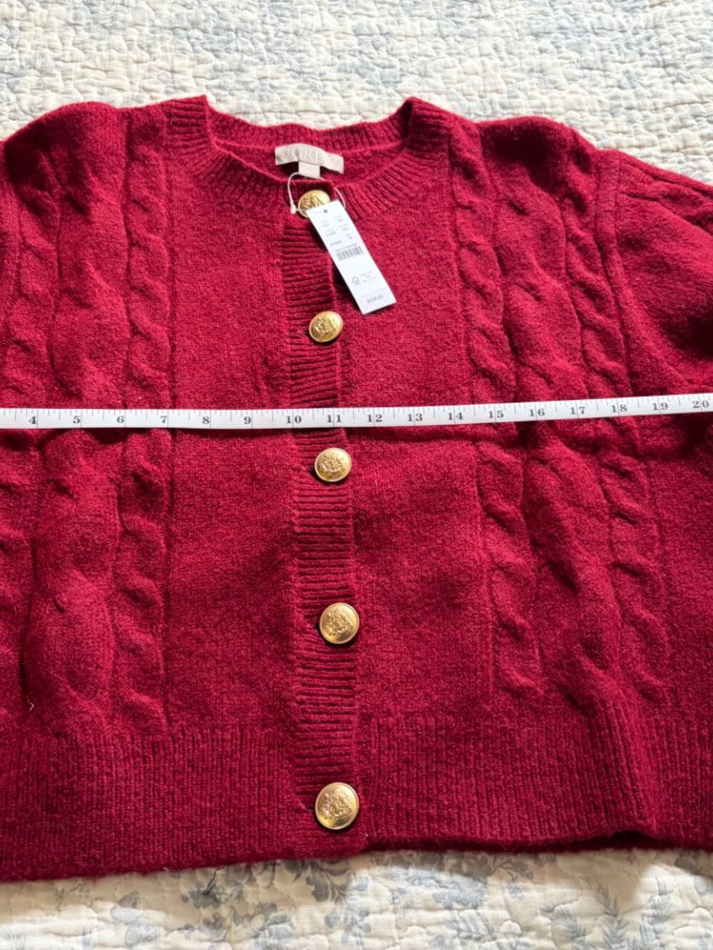 NWT J. Crew Women's M Burgundy-Red Wool Blend Cableknit Cardigan w/Gold Buttons - Picture 6 of 12